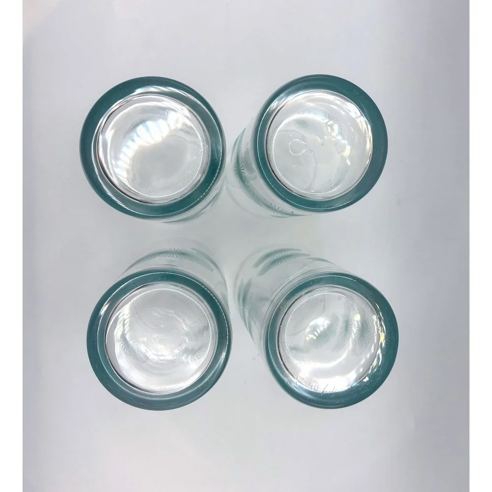 IKEA Snäll Highball Glasses Set of 4 Turquoise Atomic Sunburst 1970s Vintage MCM